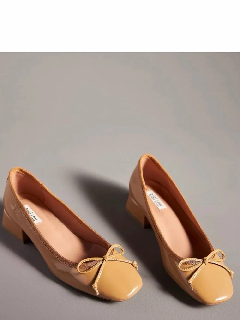 Bibi Lou tan leather ballet flats with bow detail